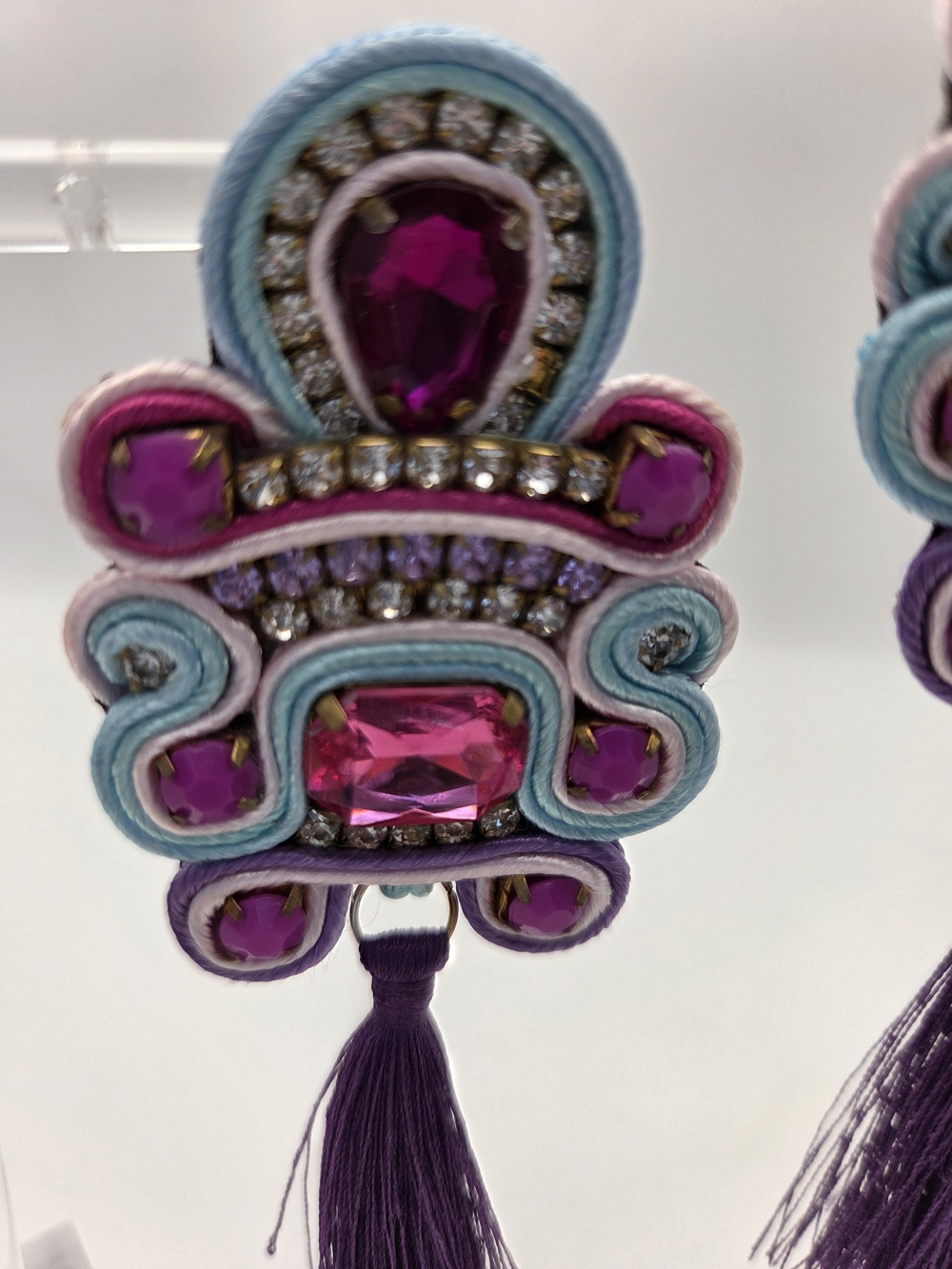 Anna Sous Soutache Crystal Tassel Earrings Purple - Picture 2 of 9
